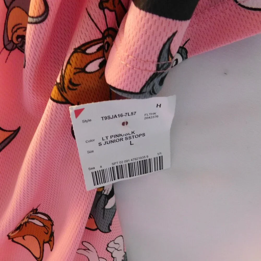 Tom and Jerry Baseball Jersey Pink Junior's Large NWT